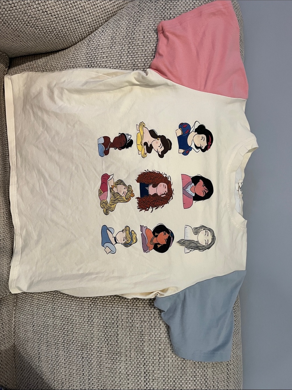 Womens Colorblock Princess Graphic Tee - Pink, Blue & Cream
